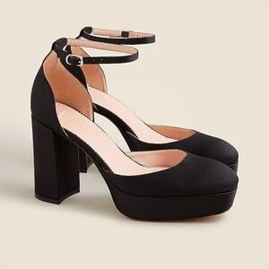 J. Crew Black Platform Ankle-Strap Block Heel Pumps